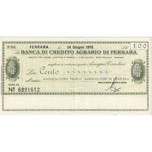 Italia, 
  
  100 lire, 
  
  24-06-1976