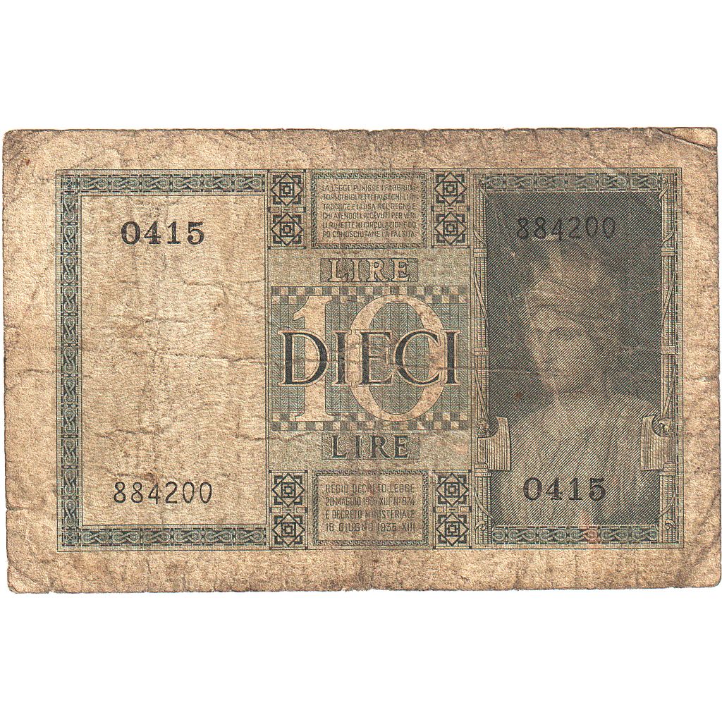 Italia, 
  
  10 lire, 
  
  1939