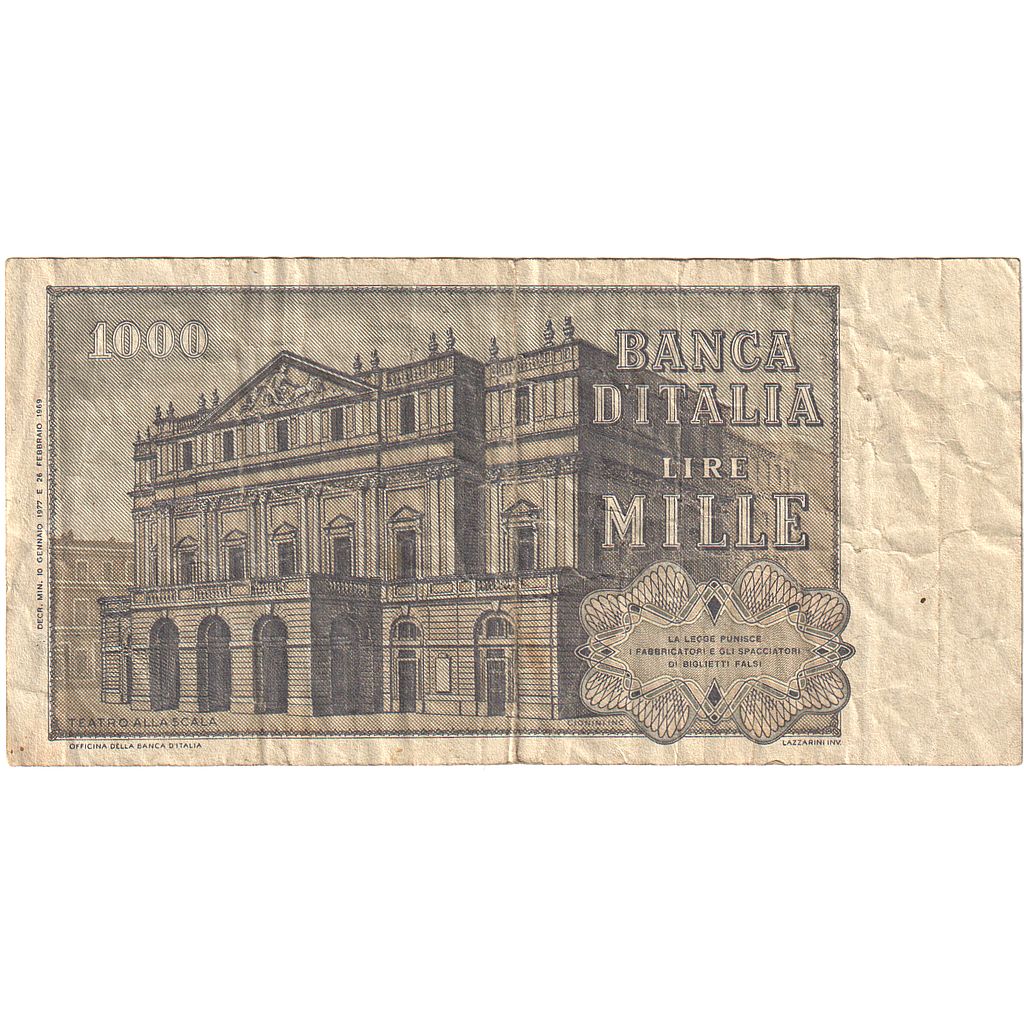 Italia, 
  
  1000 lire, 
  
  26-02-1969
