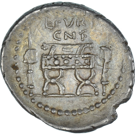 Coniare, 
  
  L. Furius Brocchus, 
  
  Denario