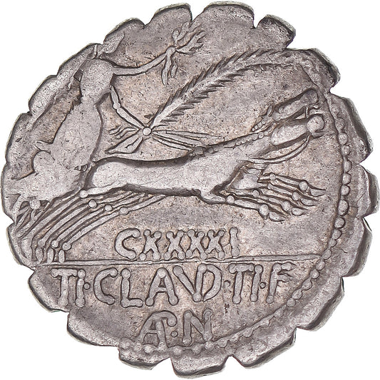 Coniare, 
  
  Ti. Claudio Ti. F. Ap. N. Nerone, 
  
  Denario Serrato