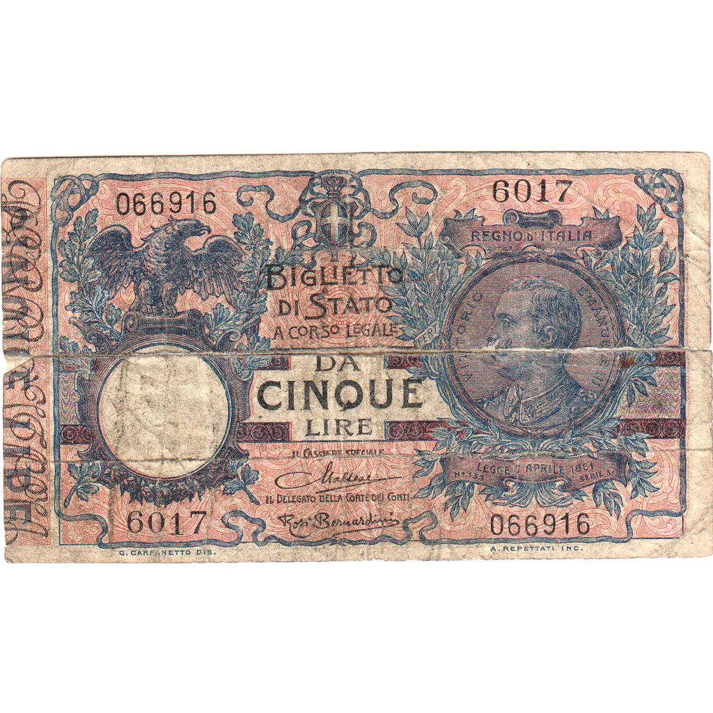 Italia, 
  
  5 lire, 
  
  F(12-15)