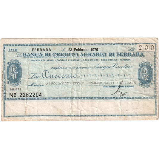 Italia, 
  
  200 lire, 
  
  23-02-1976