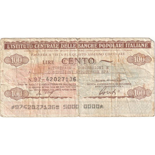 Italia, 
  
  100 lire, 
  
  VF(20-25)