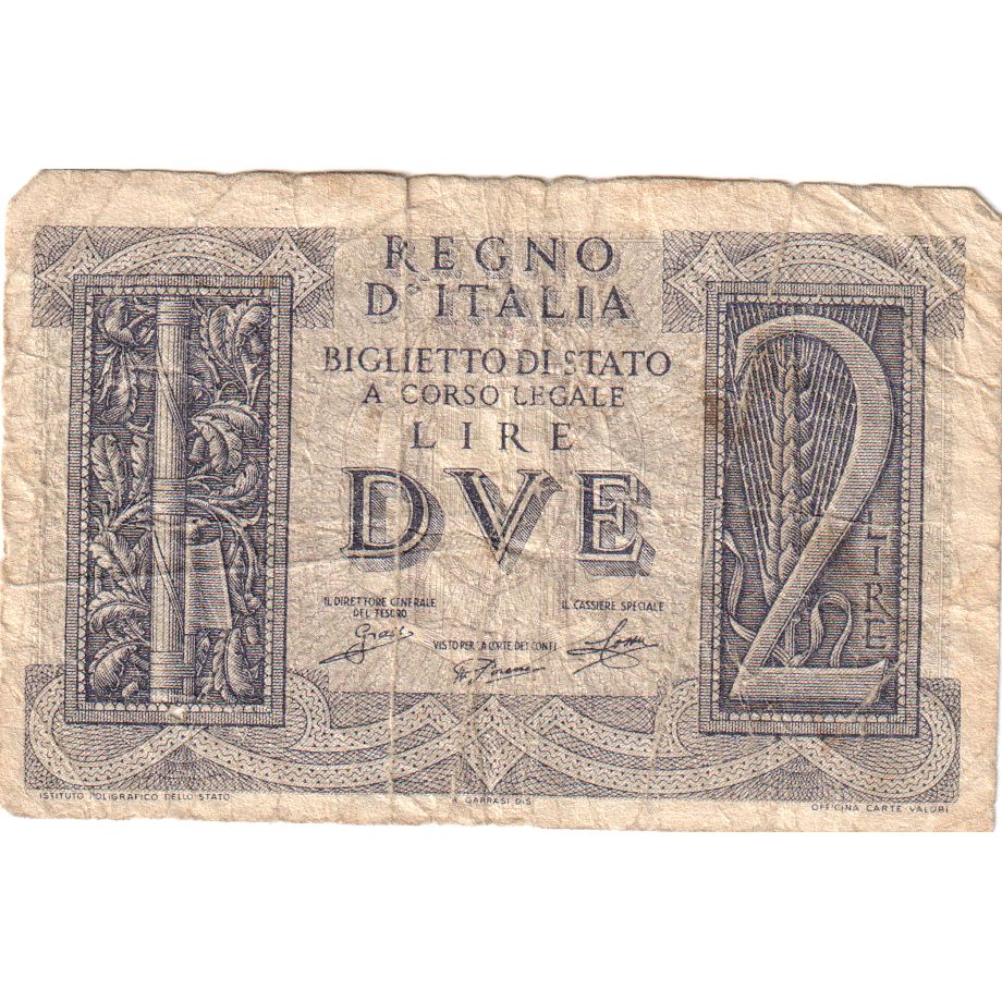 Italia, 
  
  2 Lire, 
  
  VF(20-25)
