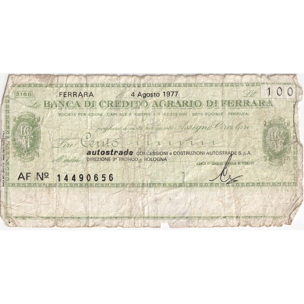 Italia, 
  
  100 lire, 
  
  04-08-1977