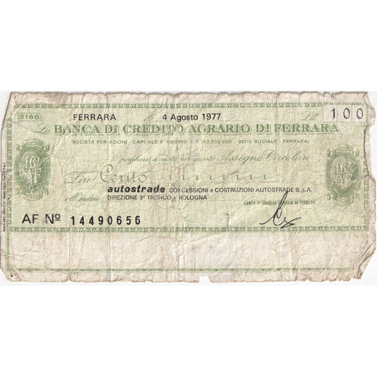 Italia, 
  
  100 lire, 
  
  04-08-1977