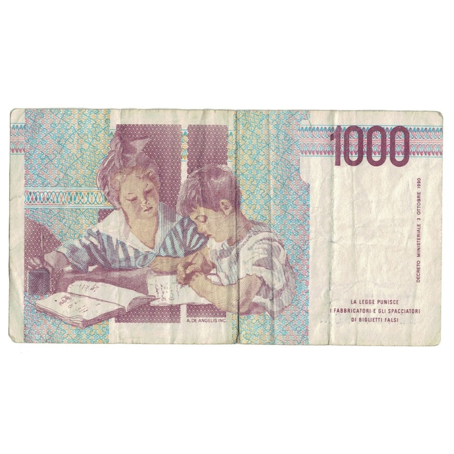 Italia, 
  
  1000 lire, 
  
  D.1990